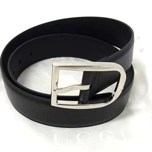 Gucci Leather Silver Hardware Belt Size 85.34 Black - Picture 1 of 4